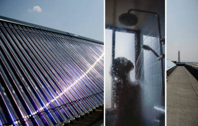 Solarthermie auf Dach erzeugt heiße Dusche