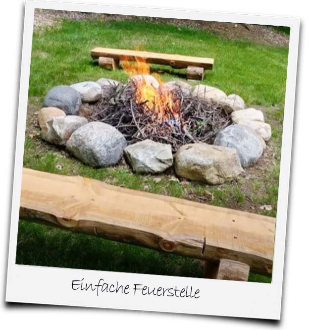 Bild einer selbst gebauten Feuerstelle im Garten