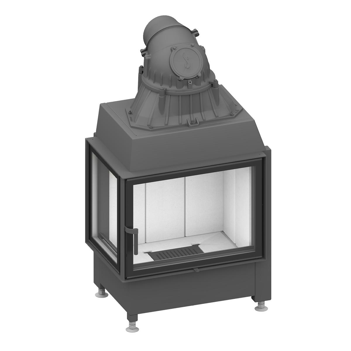 Eck-Kamineinsatz Schmid Ekko L 67(45) s mit 9 kW - Türhöhe: 51 cm - Türausführung: mit Steg - Brennraumauskleidung: Schamotte Weiß