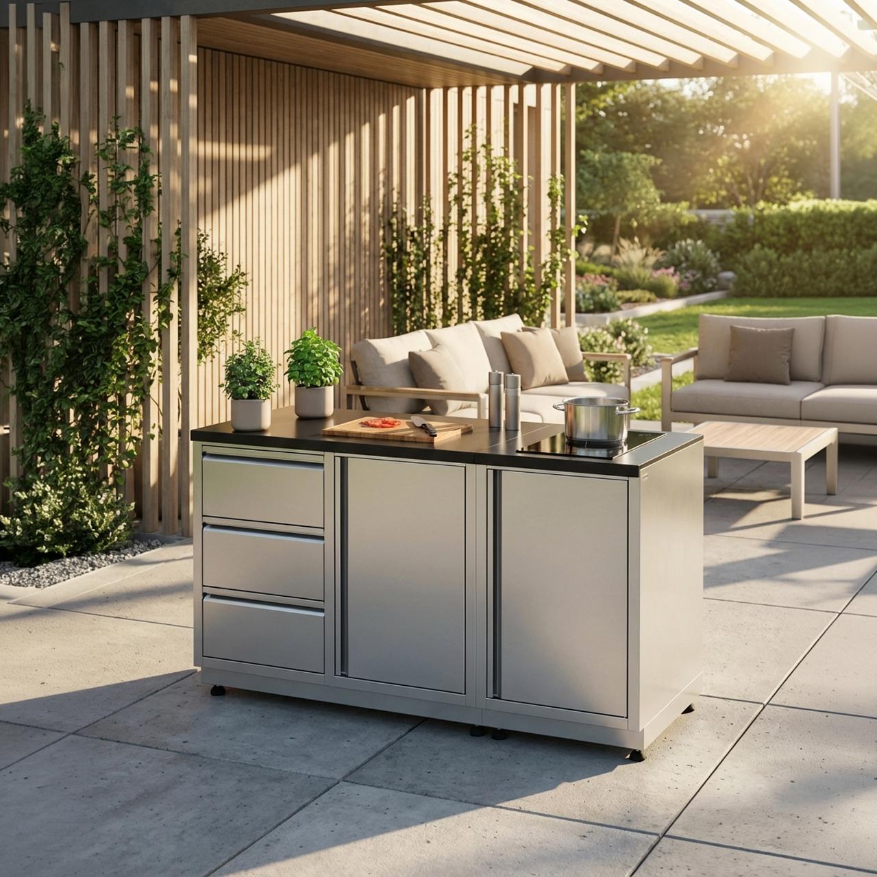 Outdoorküche vivandio quub / Outdoor Kochstation mit Induktionskochfeld - Ausführung: silber - Mobilität: mit Stellfüßen