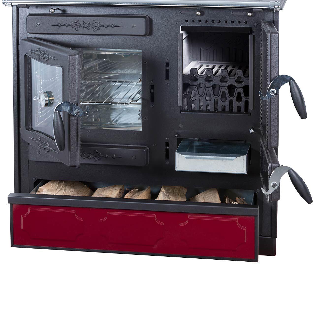Holzherd Globe Fire Alhena Links 7 kW Bordeaux