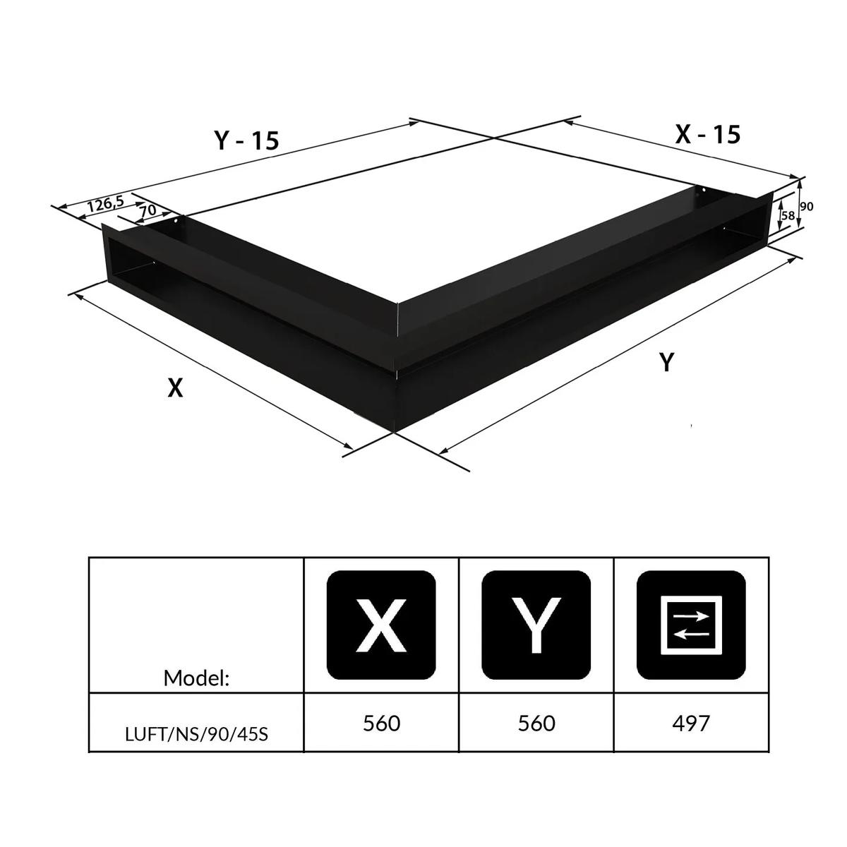 Kratki Eck-Luftleiste gleichschenklig - Größe: 56 x 56 x 9 cm - Farbe: schwarz - Ausführung: Standard