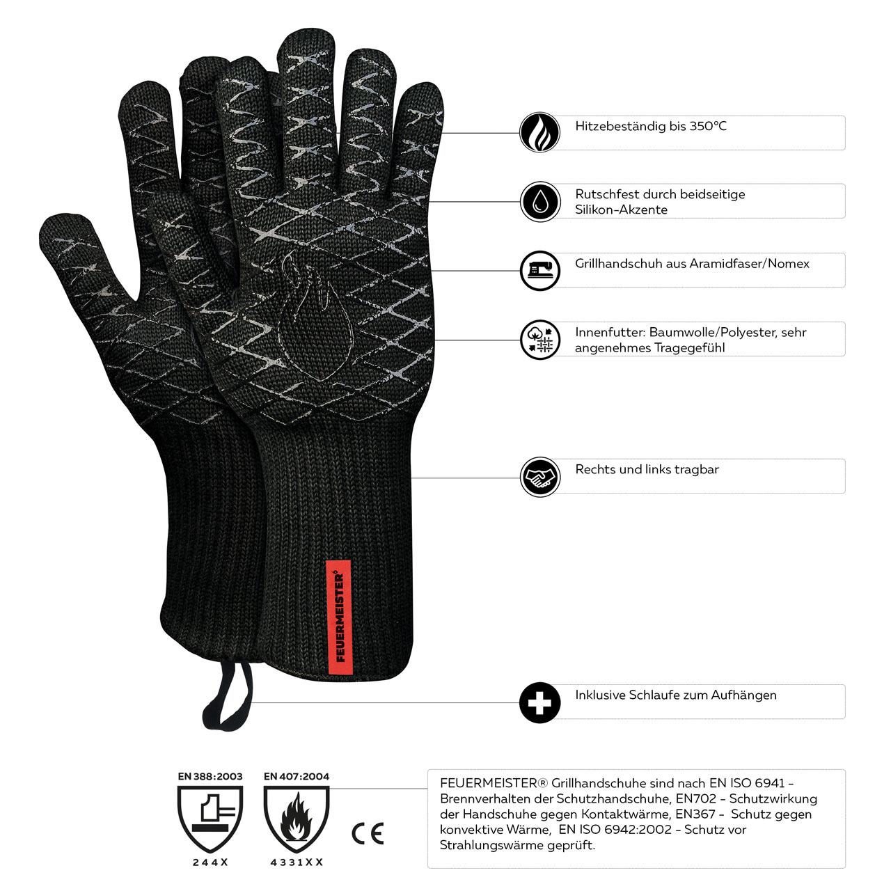 Feuermeister Premium BBQ Grillhandschuhe aus Aramid/Nomex in schwarz - Ausführung: Gr. XXL (12)