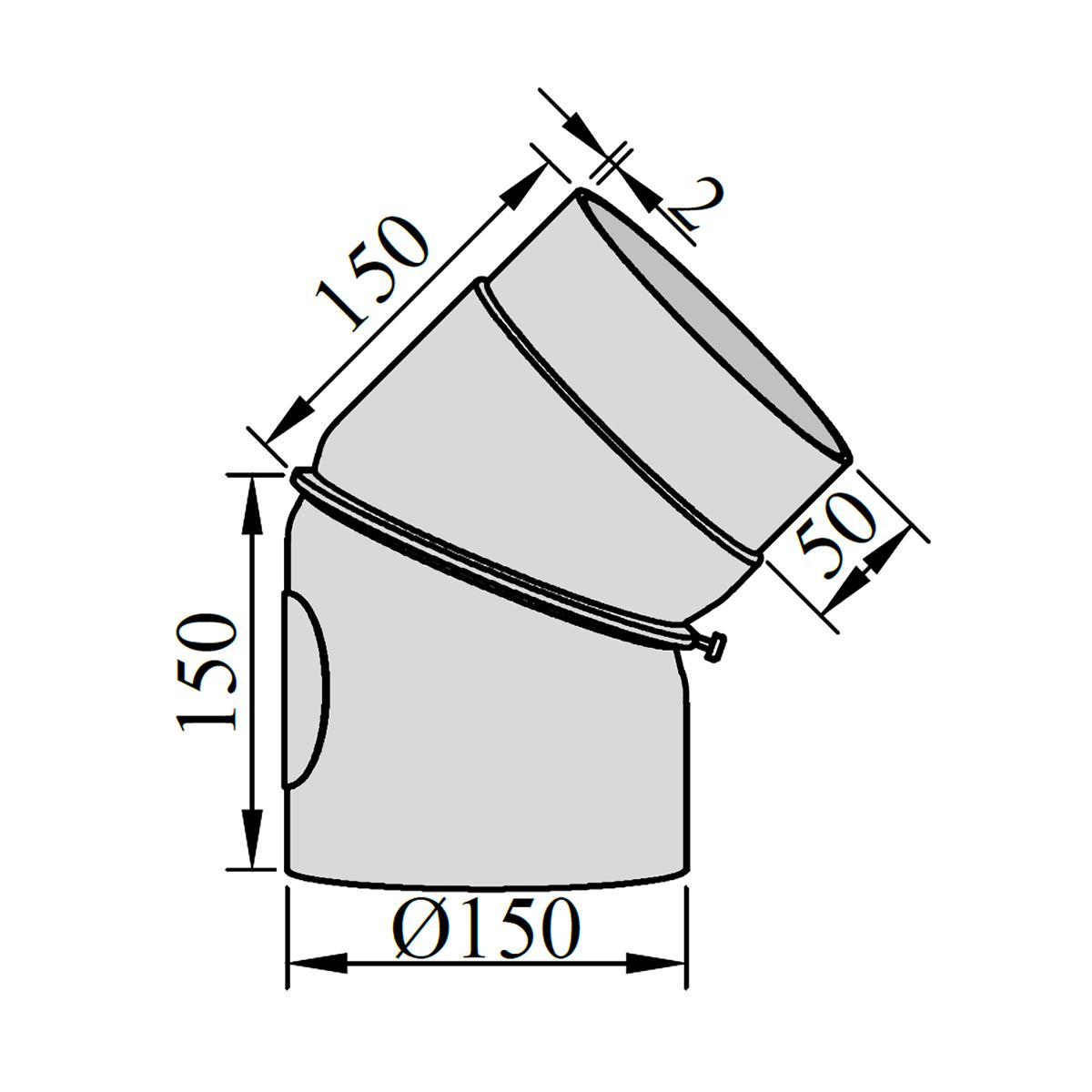 Ofenrohr Bogen DN 150 mm 0-45 Grad mit Tür Gussgrau