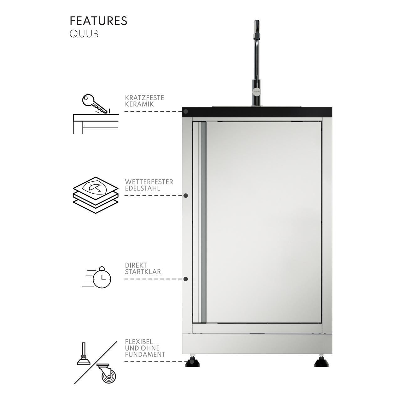 Outdoorküche vivandio quub / Outdoor Cocktailstation mit Kühlschrank und Spüle - Ausführung: schwarz - Mobilität: mit Stellfüßen