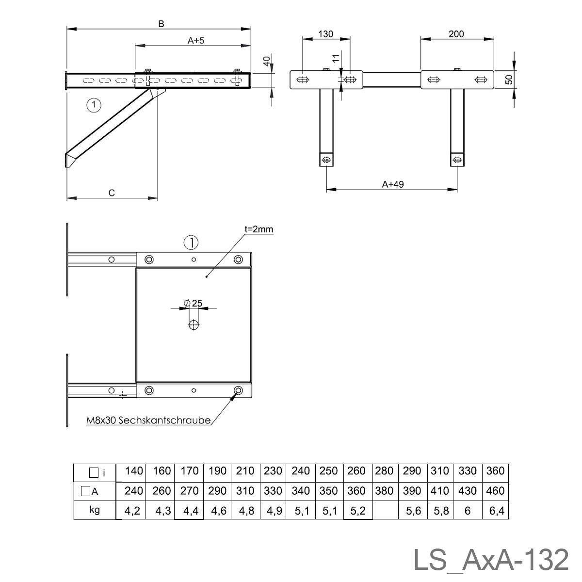Jeremias Furado-F Konsole 500mm mit Auflageplatte - Schachtmaß innen: 140x140mm