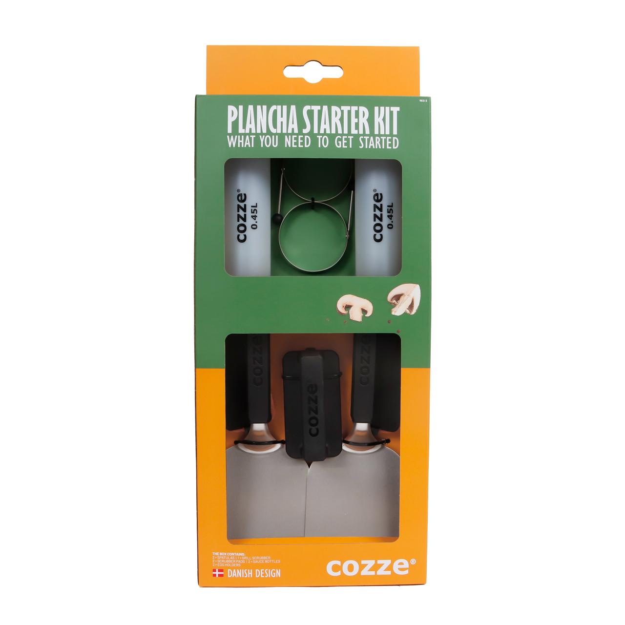 Cozze Plancha Starter-Kit mit Spatel, Bratringe, Grillschrubber & Saucenflaschen