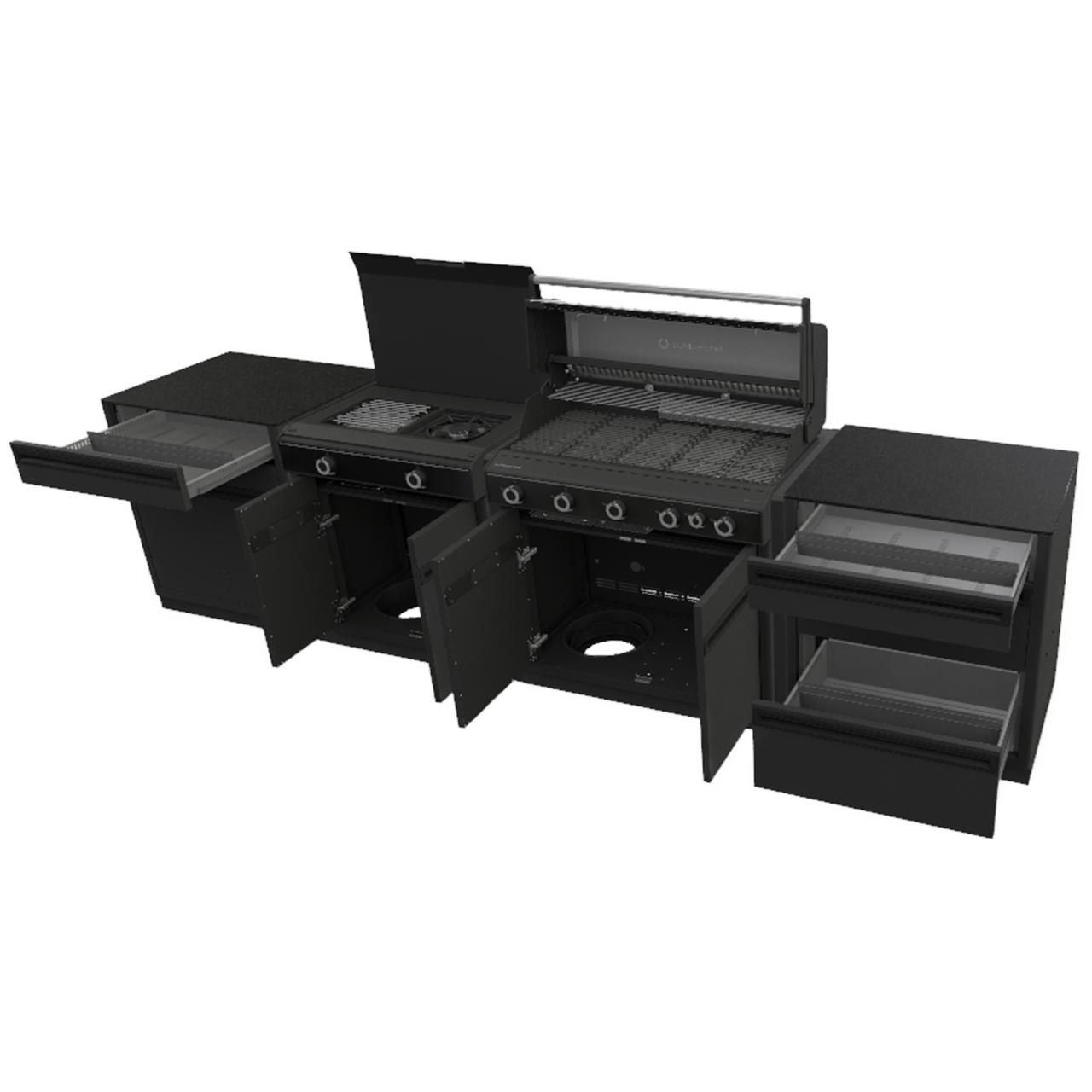 Outdoorchef Heat Outdoorküche X-515 RB K mit Blazing Zone, Schubladenschrank und Türenschrank für maximalen Stauraum inkl. Granit-Arbeitsplatten