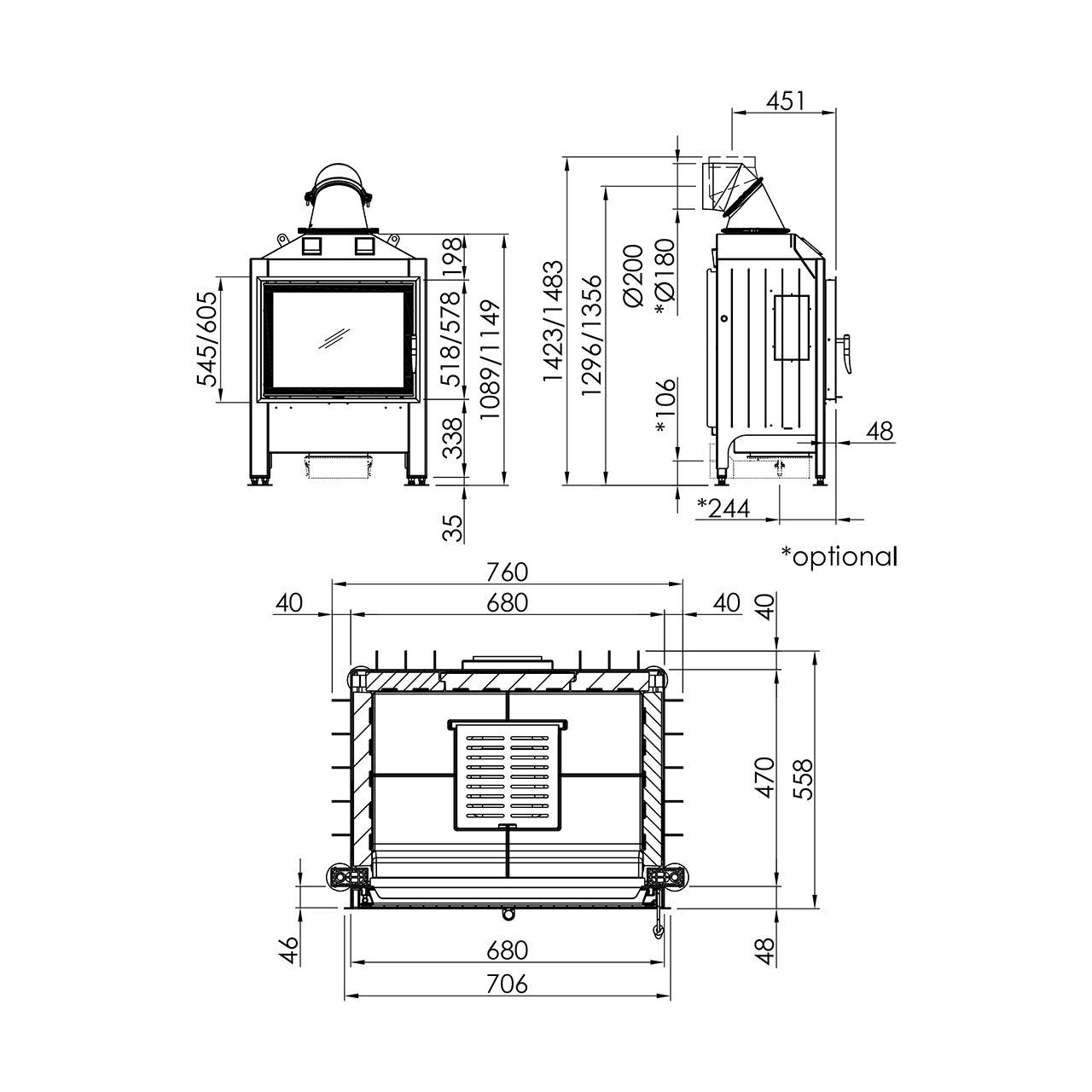 Kamineinsatz Spartherm Varia 1V 11 kW - Türanschlag: rechts - Türhöhe: 52 cm - Feuerraumauskleidung: weiß