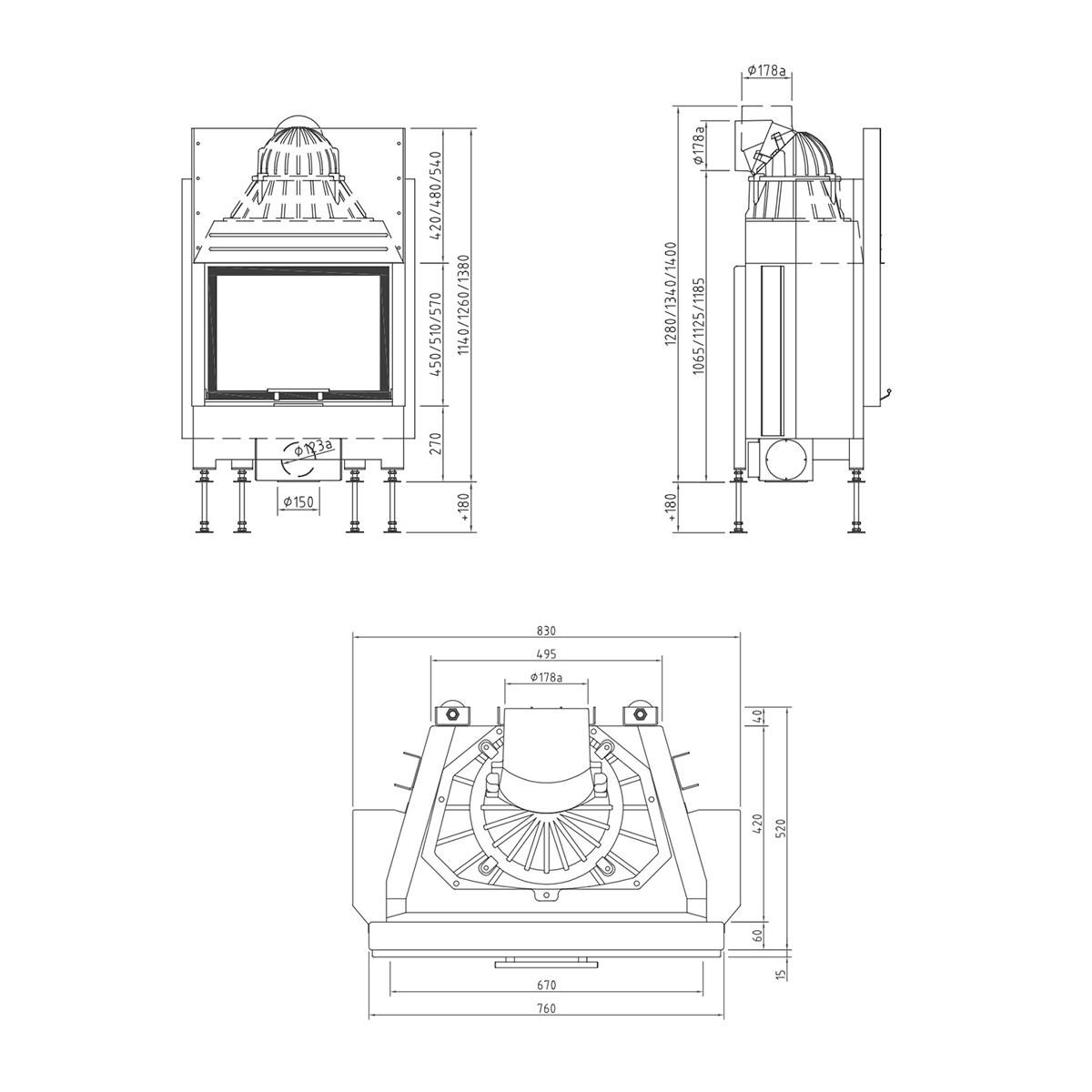 Kamineinsatz Schmid Lina 67 h mit 9 kW - Türhöhe: 51 cm - Brennraumauskleidung: Schamotte Anthrazit - modulares Blendrahmensystem: nein