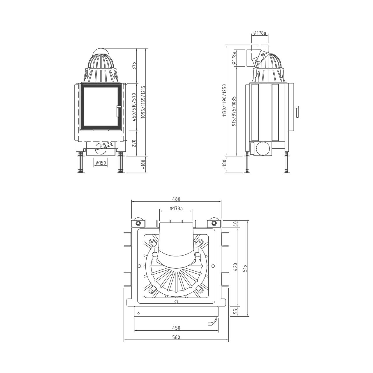Kamineinsatz Schmid Lina 45 s mit 7 kW - Türhöhe: 51 cm - Türanschlag: rechts - Feuerraumauskleidung: Schamotte Weiß