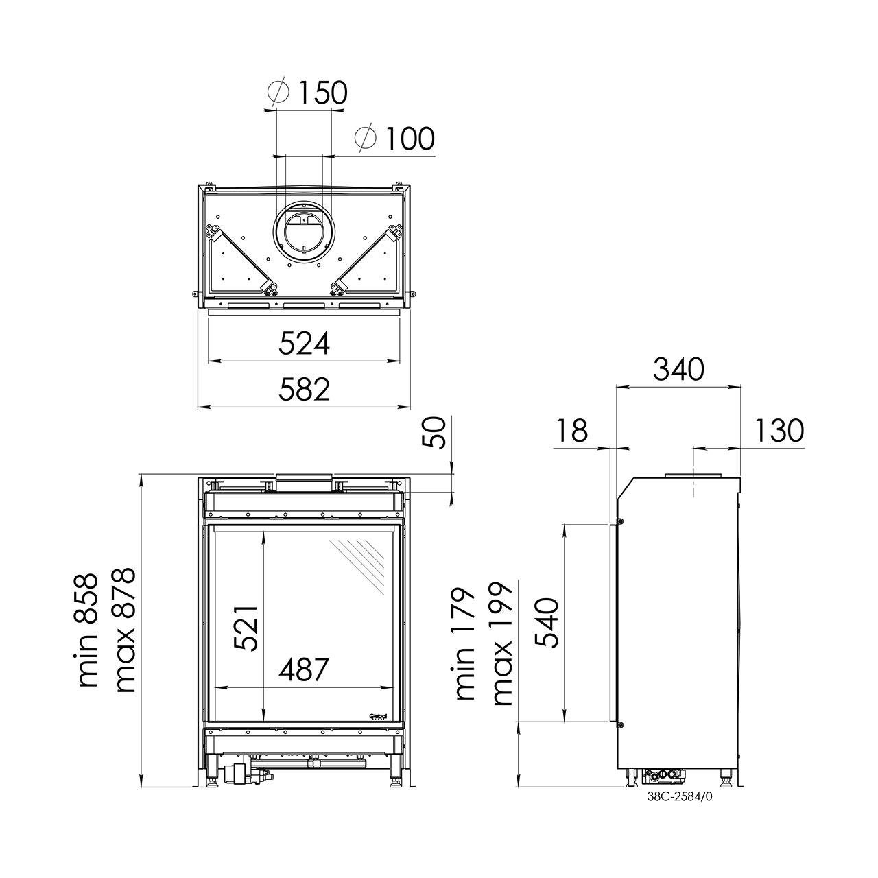 Gaskamin DRU Global 55XT BF RCE - Ausführung: G25 (L/LL), Innenauskleidung Classic, entspiegeltes Glas