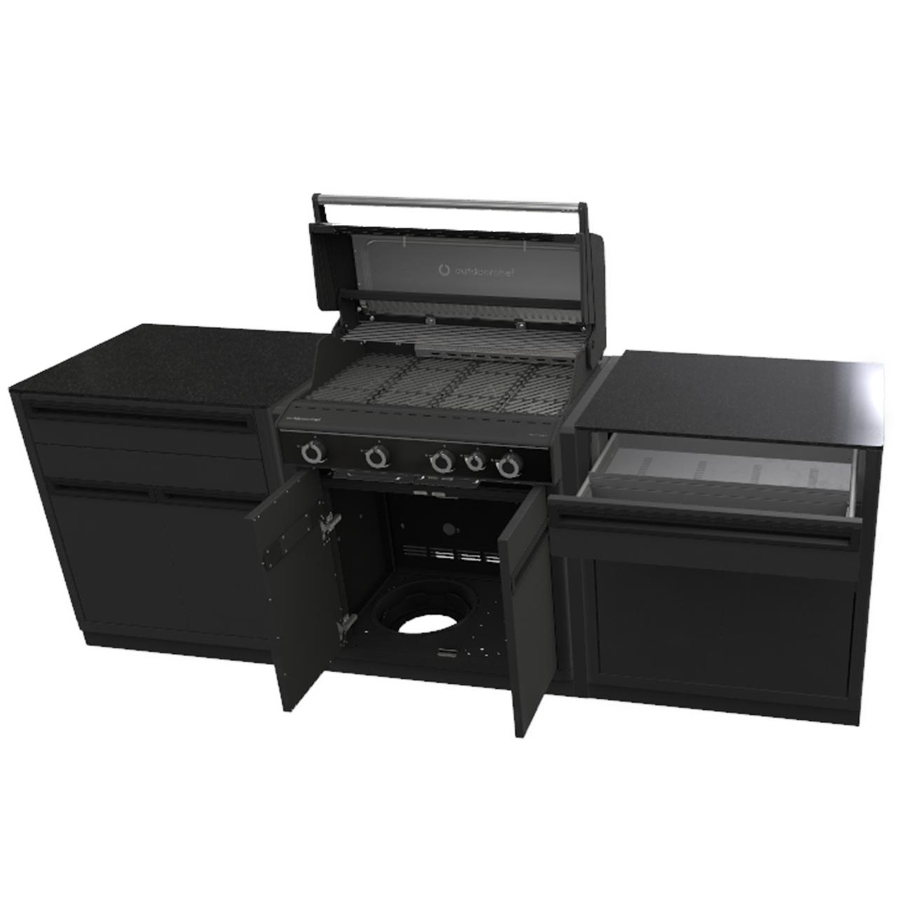 Outdoorchef Heat Outdoorküche X-415 RB K mit 2 Schrankmodulen, Organizer 4er-Set und Zubehörhalter für Unterschrank