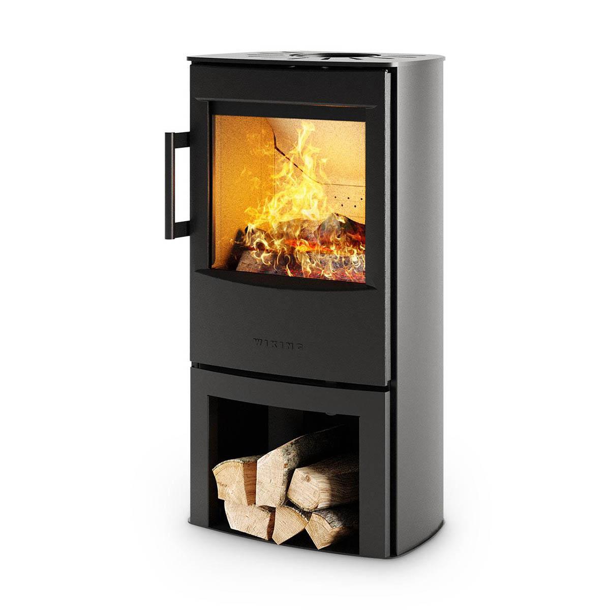 Kaminofen Wiking Mini 4 4,5 kW - Holzfach: offen - Korpus: Schwarz - Rauchabgang: Oben