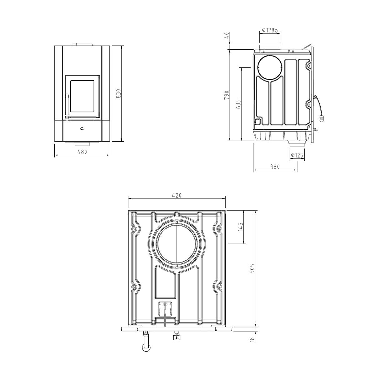Kachelofeneinsatz Schmid Profi 7 mit 7 kW - Frontplatte: 520 x 830 mm