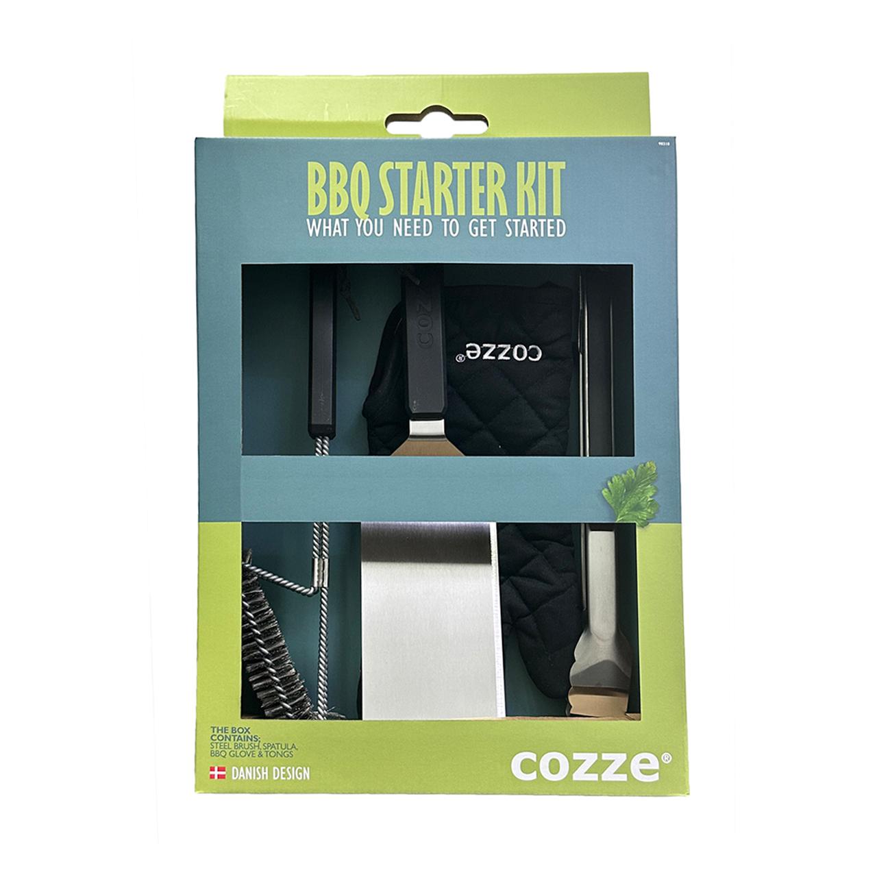 Grillzubehör Cozze BBQ Starter Kit - Stahlbürste, Spatel, Zange & BBQ-Handschuh