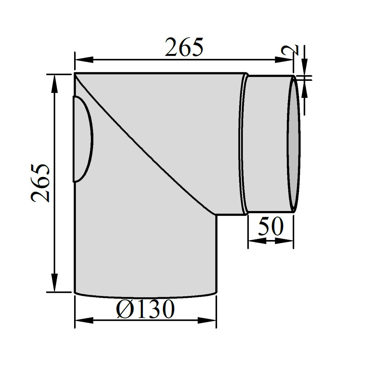 Ofenrohr Bogen 2tlg. starr geschliffen mit Tür DN 130 mm 90° Gussgrau