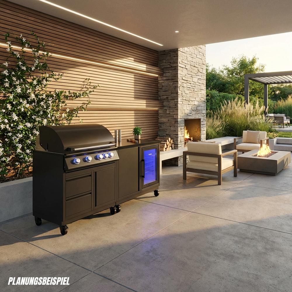 Outdoorküche vivandio quub / 32 Zoll Grillmodul Doppel Schrankmodul - Ausführung: Schwarz - Mobilität: mit Lenkrollen