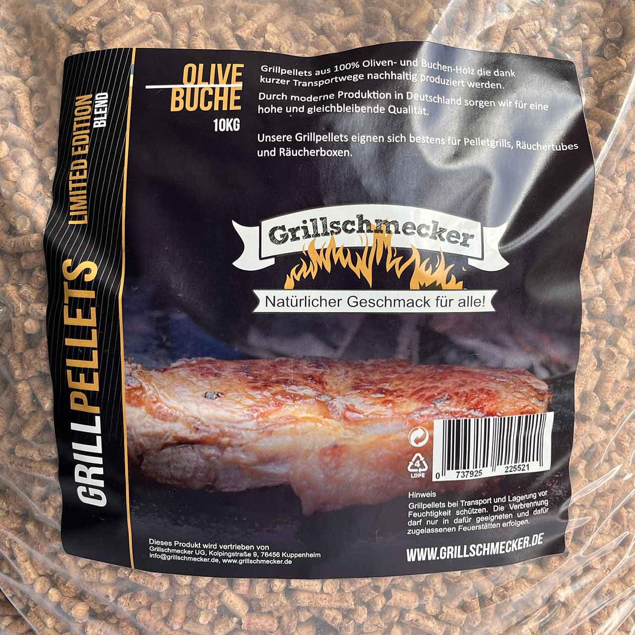 Holz Räucherpellets Grillschmecker Olive/Buche 10 kg Limited Edition Grillpellets