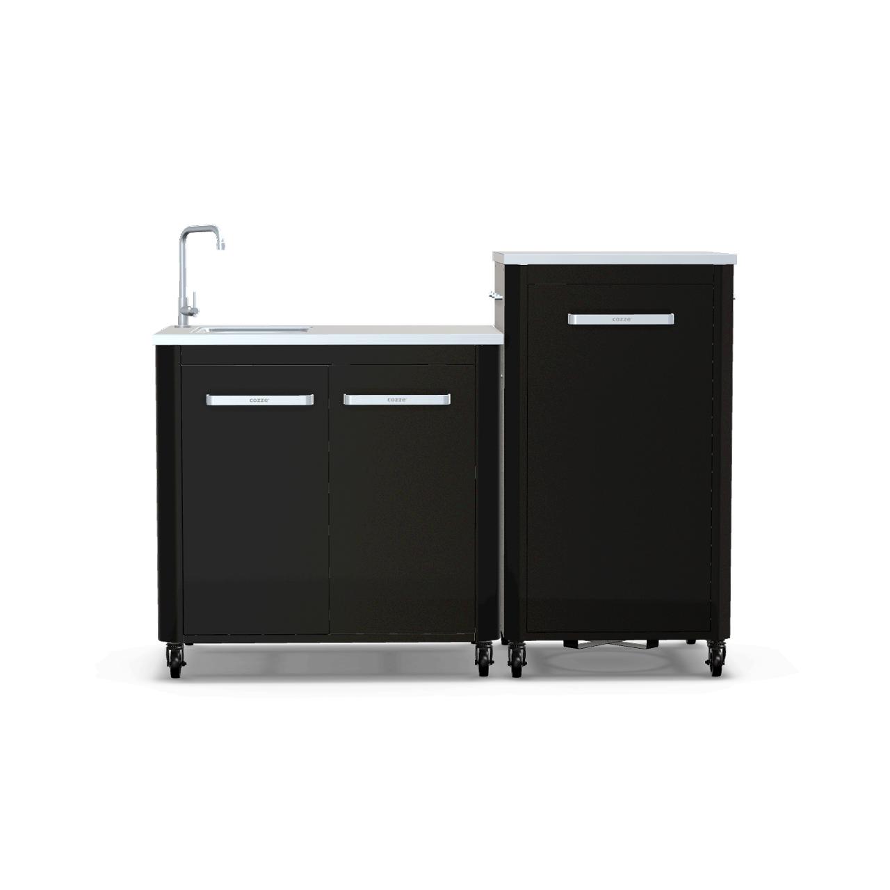 Cozze Outdoorküche Bundle mit Spülenschrank 90 cm & hohem Schrankmodul 60 cm mit Edelstahlplatte