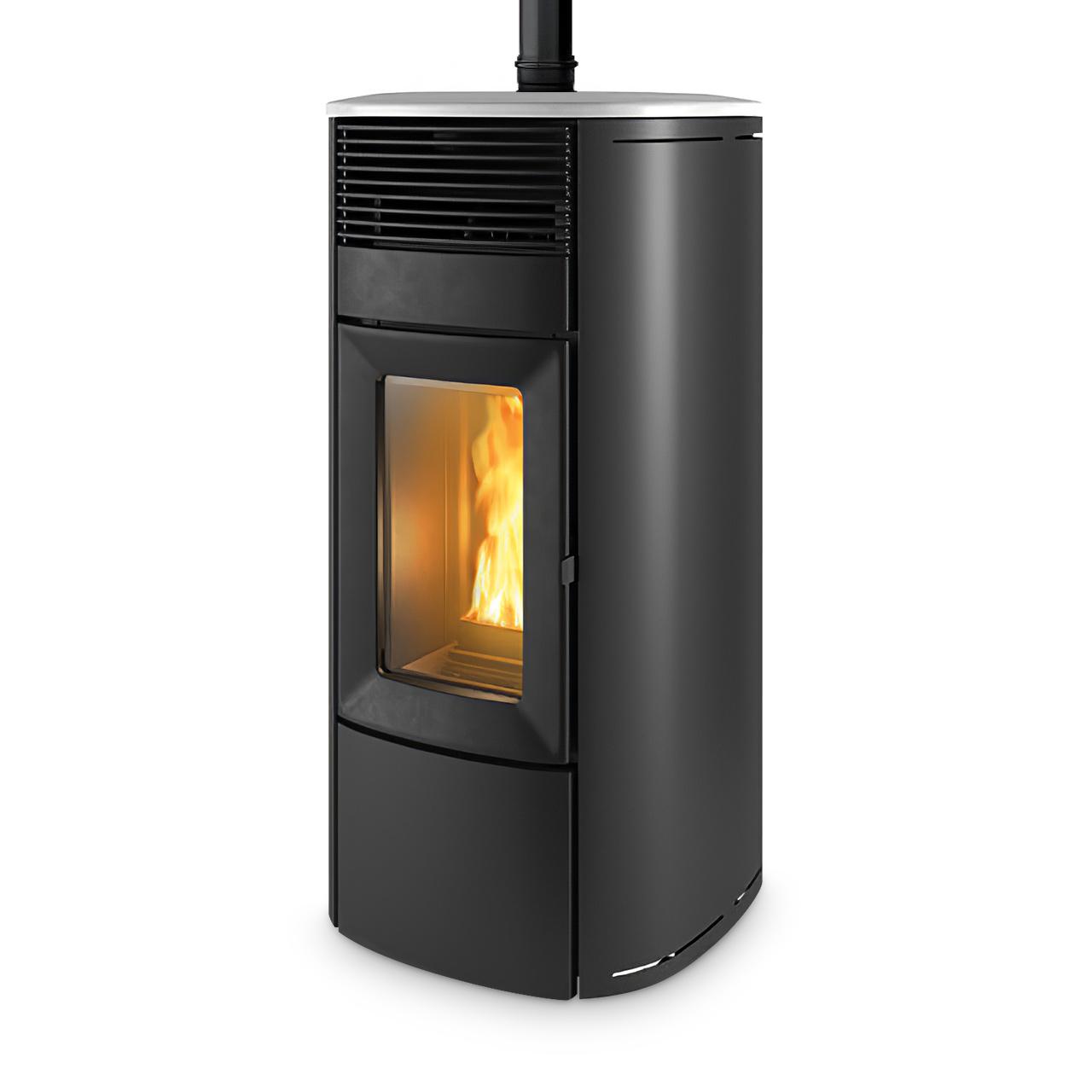 Pelletofen MCZ Club Comfort Air 12 UP! Absolute 11,9 kW - Ausführung: Top Keramik Weiß, Seiten Stahl Schwarz