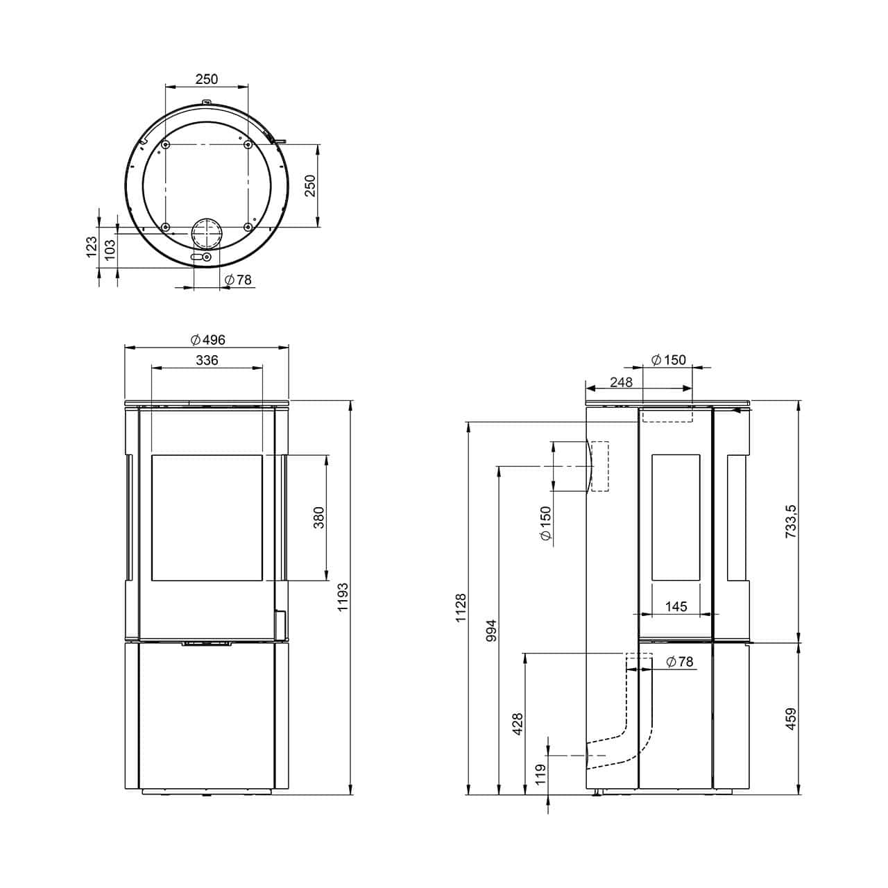 Kaminofen Nordpeis Origo Exclusive mit Seitenglas 6,4 kW
