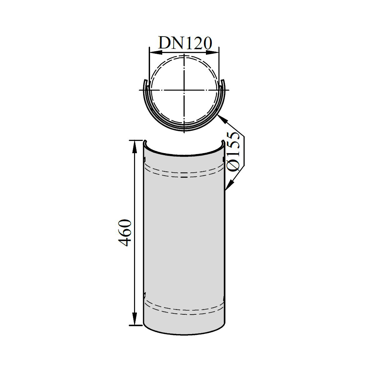Ofenrohr Hitzeschutz DN 120 mm Länge 460 mm Gussgrau