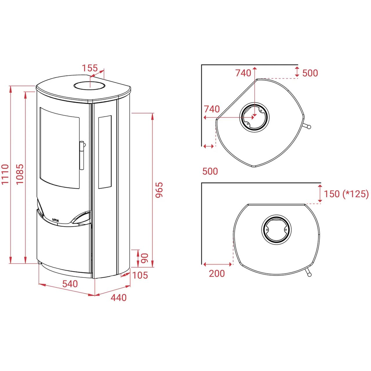 Kaminofen Lotus Prio 6, 6 kW - Ausführung: Stahl mit Seitenglas, Korpus Grau
