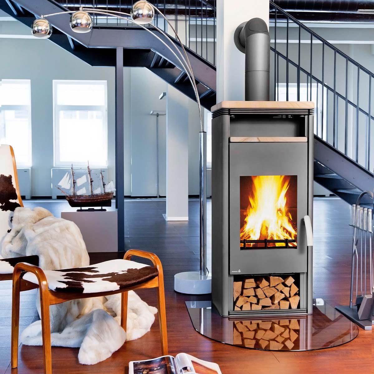 Kaminofen Wamsler Orpheus 8 kW - Ausführung: Grau mit Warmhaltefach