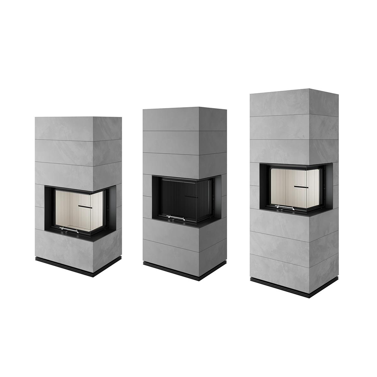 Kaminbausatz Spartherm SIM Varia 2R-55h 7 kW - Verkleidung: 1/3 Beton Natur - Feuerraumauskleidung: weiß - Verbrennungsluft: raumluftunabhängig (RLU)