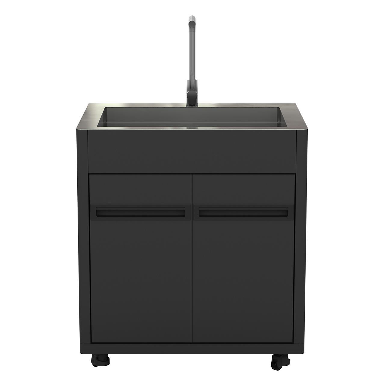 Outdoorchef Heat Outdoorküche X-515 mit X-245, Spülbecken, Schubladenschrank und Apothekerauszug inkl. Arbeitsplatte aus Granit und Sockelblende