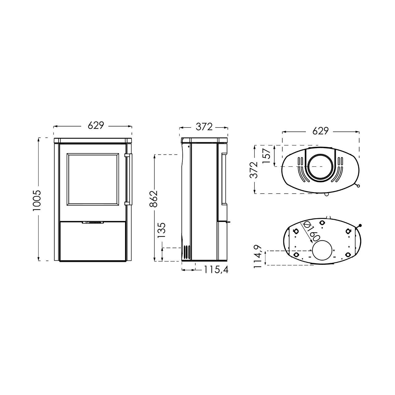 Kaminofen Termatech TT80RL 5,5 kW - Ausführung: TT80RL Schwarz, Rauchrohanschluss oben