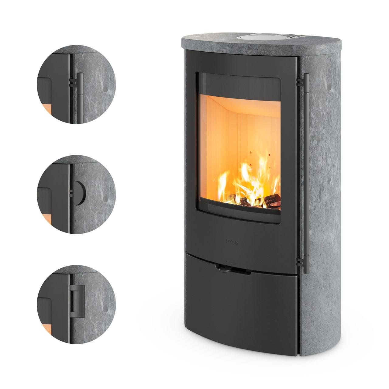 Kaminofen Lotus Jubilee 25 Speckstein 6,5 kW - Ausführung: Griff Modern