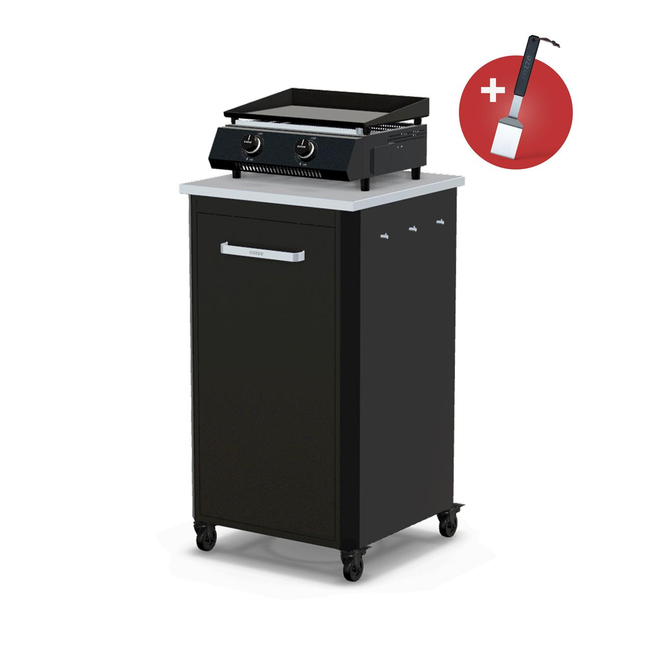 Cozze Plancha G-400 Bundle inkl. hohes Schrankmodul 60 cm mit Edelstahlplatte & Gratis Grillspatel