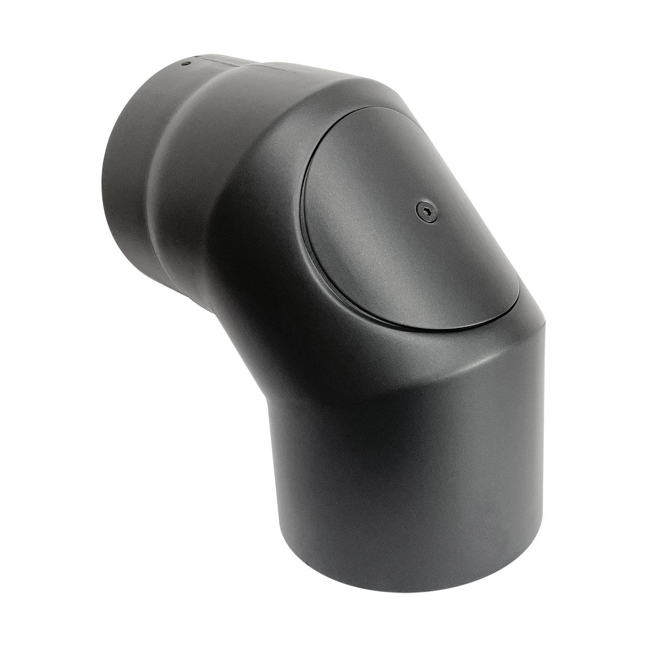 Ofenrohr Bogen 3tlg. starr geschliffen mit Tür DN 150 mm 90° Schwarz