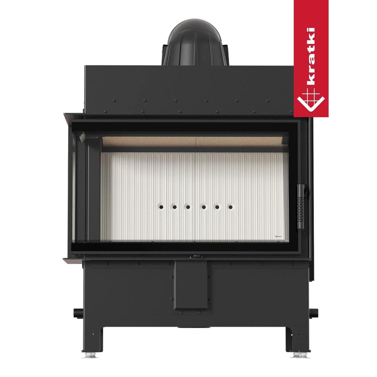 Eck-Kamineinsatz Kratki LUCY/14/NEW 14 kW - Türanschlag: links - Feuerraumauskleidung: weiß - Tür selbstschließend: nein