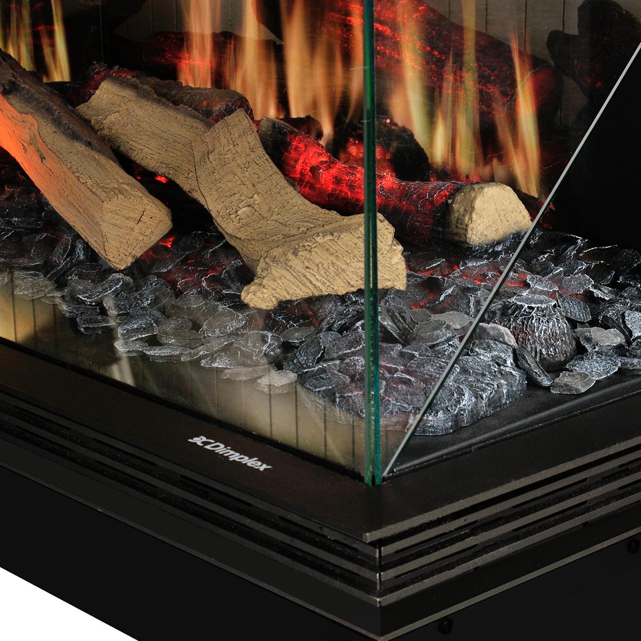 Dimplex Vista 130 III 3-seitiger Premium Elektrokamin mit Opti-V 3D Flammen LED Real Flame Effekt und Heizfunktion für modernes Wohnambiente