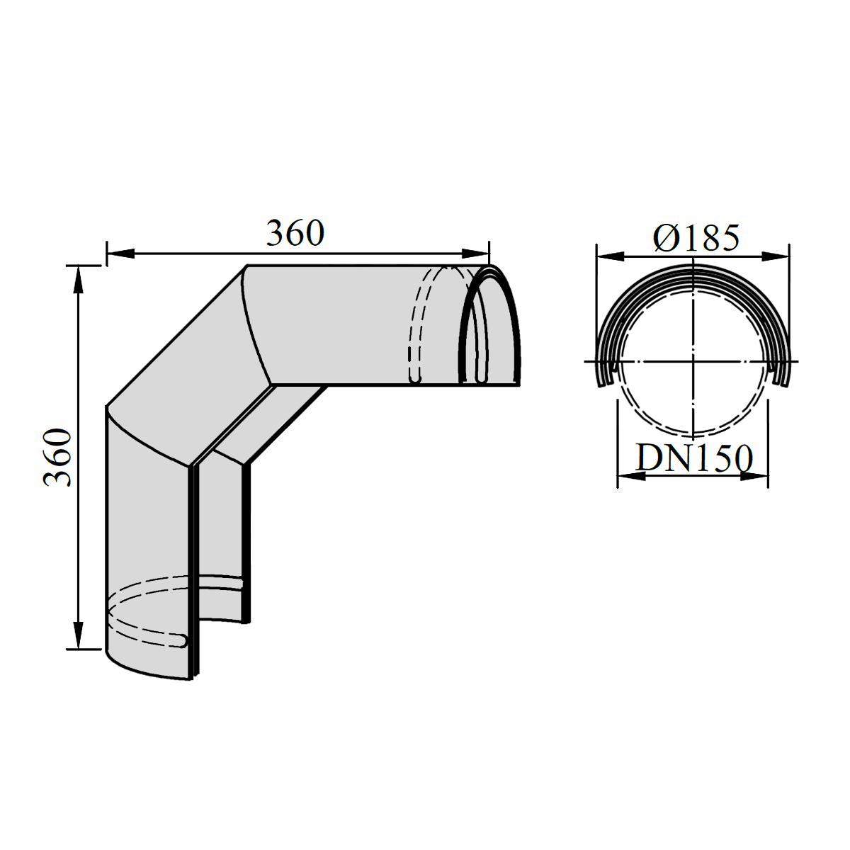 Ofenrohr Bogen Hitzeschutz doppelt DN 150 mm 90° Schwarz