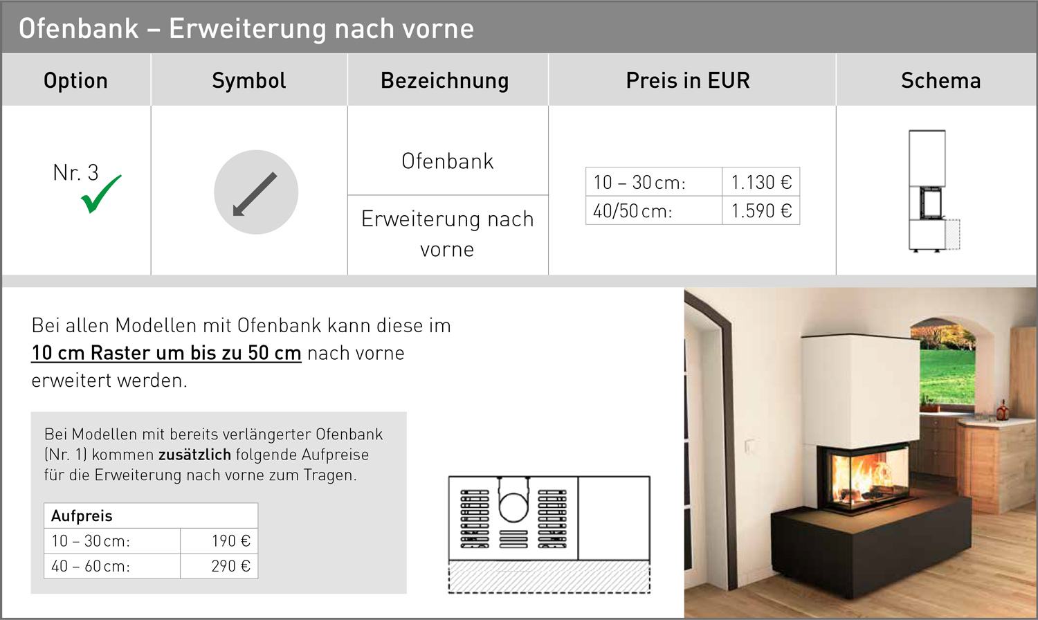 Ofenbank -Erweiterung nach Vorne Ofenbank -Erweiterung nach Vorne
