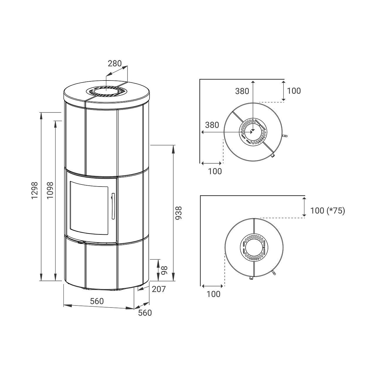 Kaminofen Lotus M Basic Speckstein 6 kW - Ausführung: Feuerraumtür Grau
