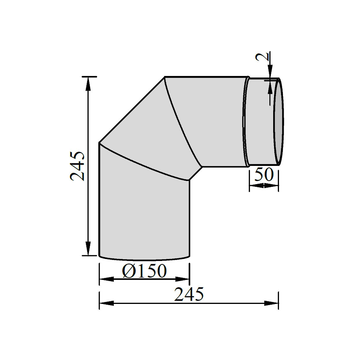 Ofenrohr Bogen 3tlg. starr geschliffen DN 150 mm 90° Schwarz