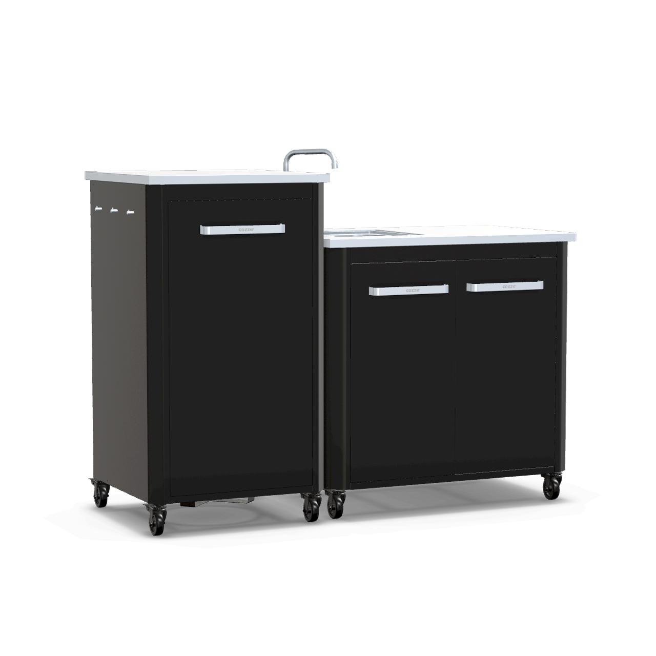 Cozze Outdoorküche Bundle mit Spülenschrank 90 cm & hohem Schrankmodul 60 cm mit Edelstahlplatte