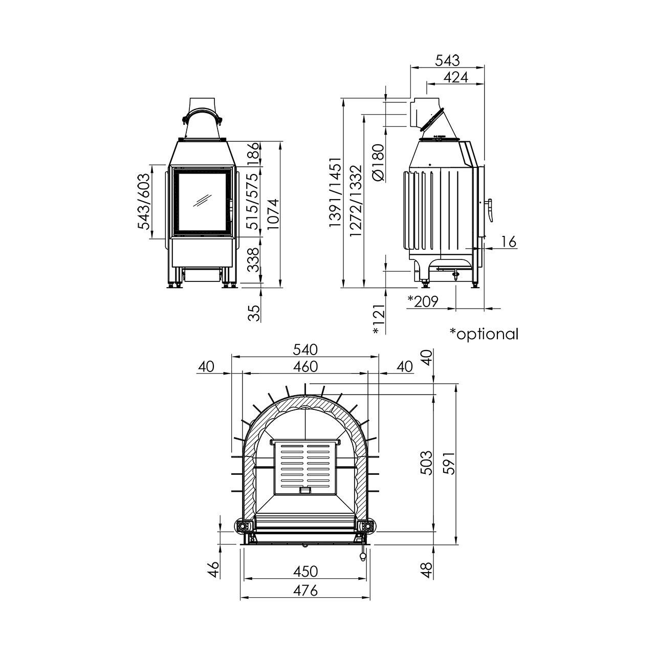 Kamineinsatz Spartherm Mini Z1 7 kW - Feuerraumauskleidung: weiß - Türanschlag: rechts