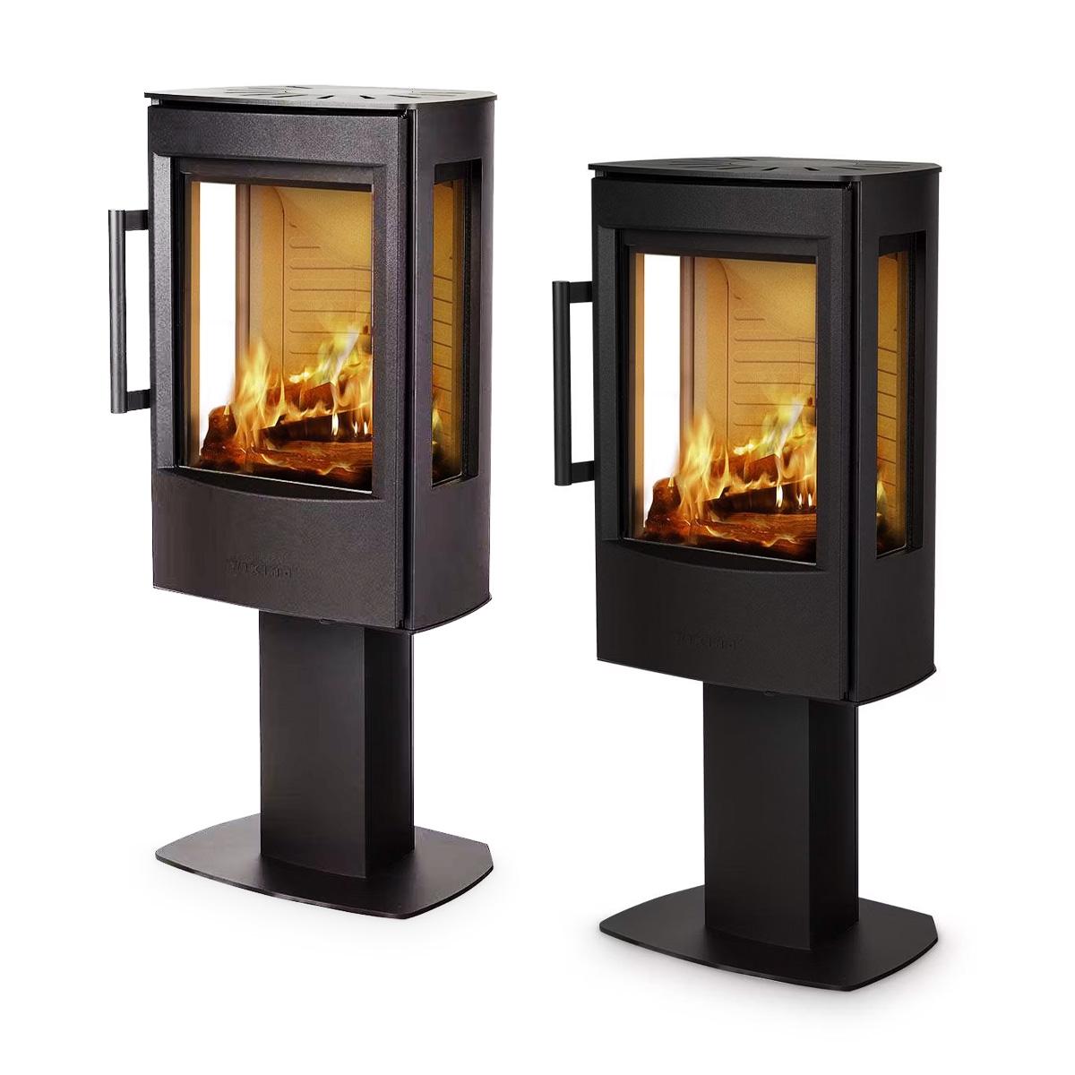 Kaminofen Wiking Miro 1 mit Säulenfuß DIBt-geprüft 4,9 kW - Korpus: Grau - Rauchabgang: Hinten