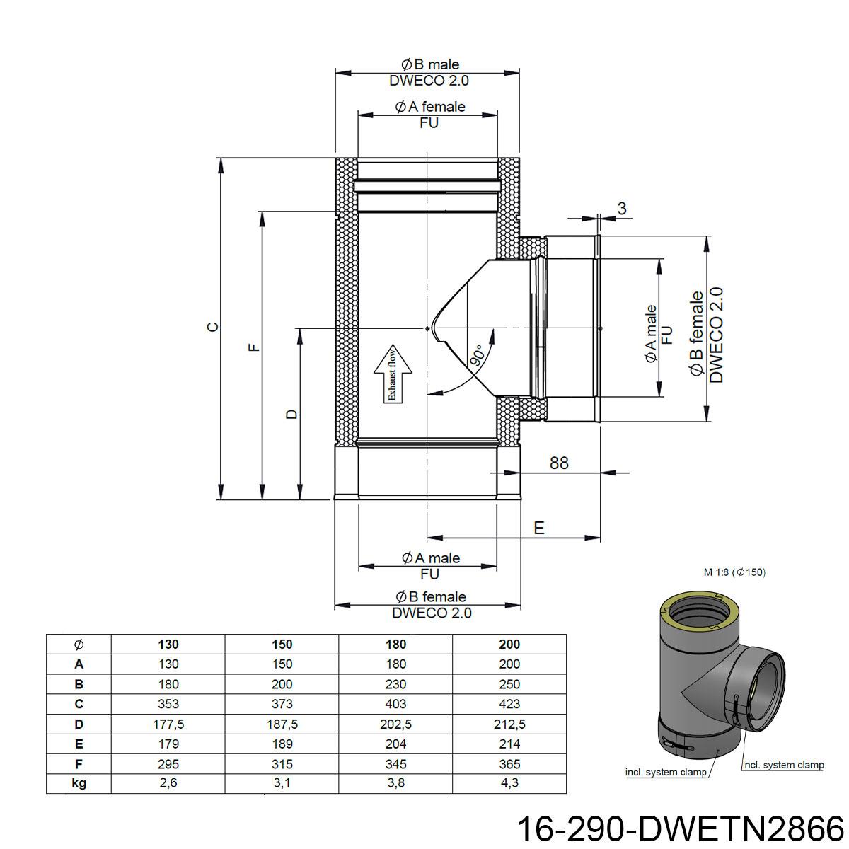 Jeremias DW-BLACK T-Anschluss - Winkel: 90° - für Schornstein-Innendurchmesser: 130mm