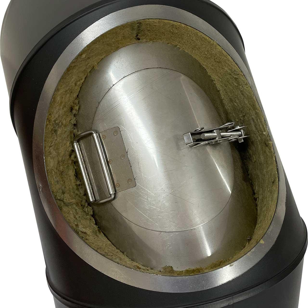 Doppelwandiges Ofenrohr Bogen mit Tür DN 130 mm 90° Schwarz