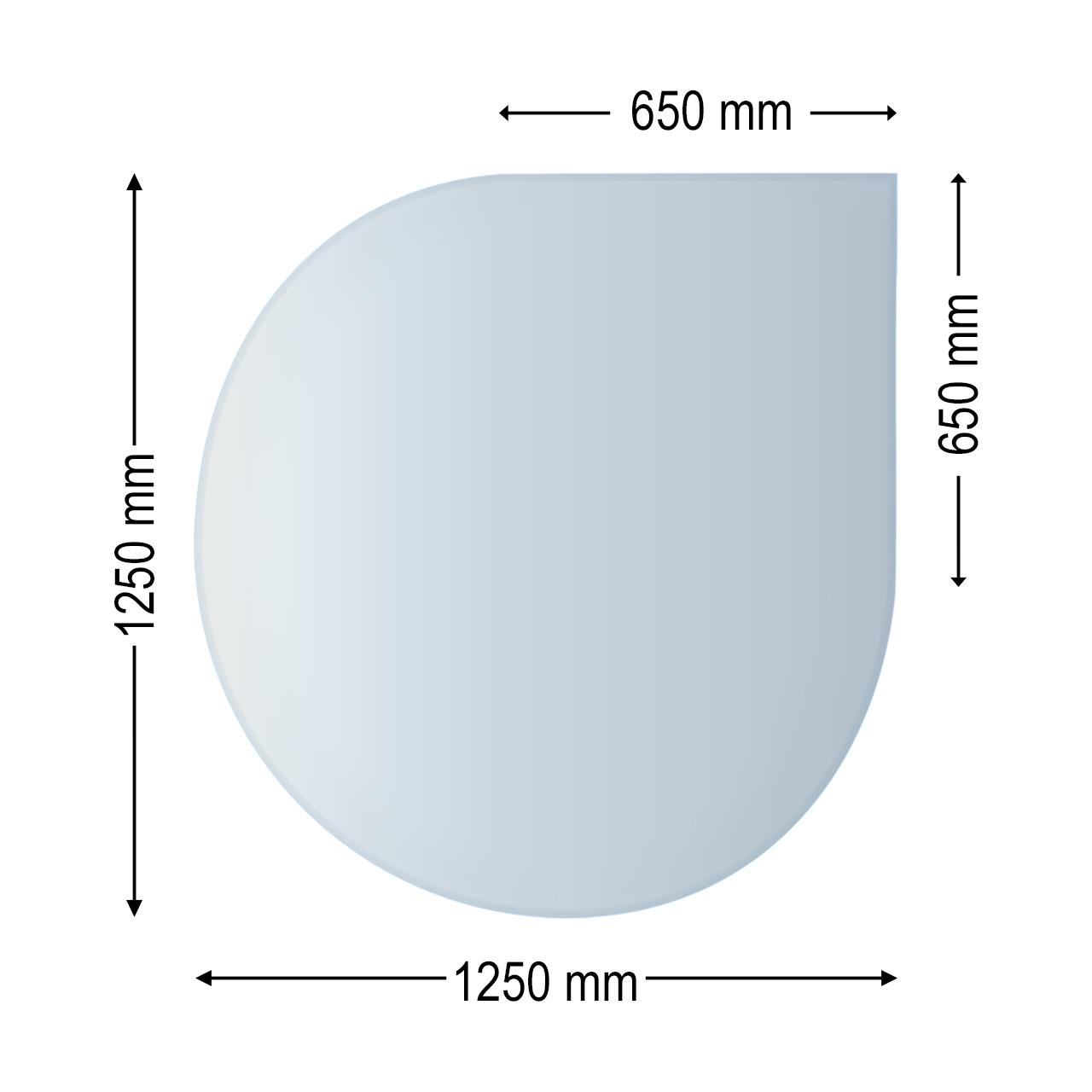 Glasplatte Kamin AA Kaminwelt, Stärke 6 mm, versch. Formen - Ausführung: Tropfen, B125/H125 cm, 6 mm