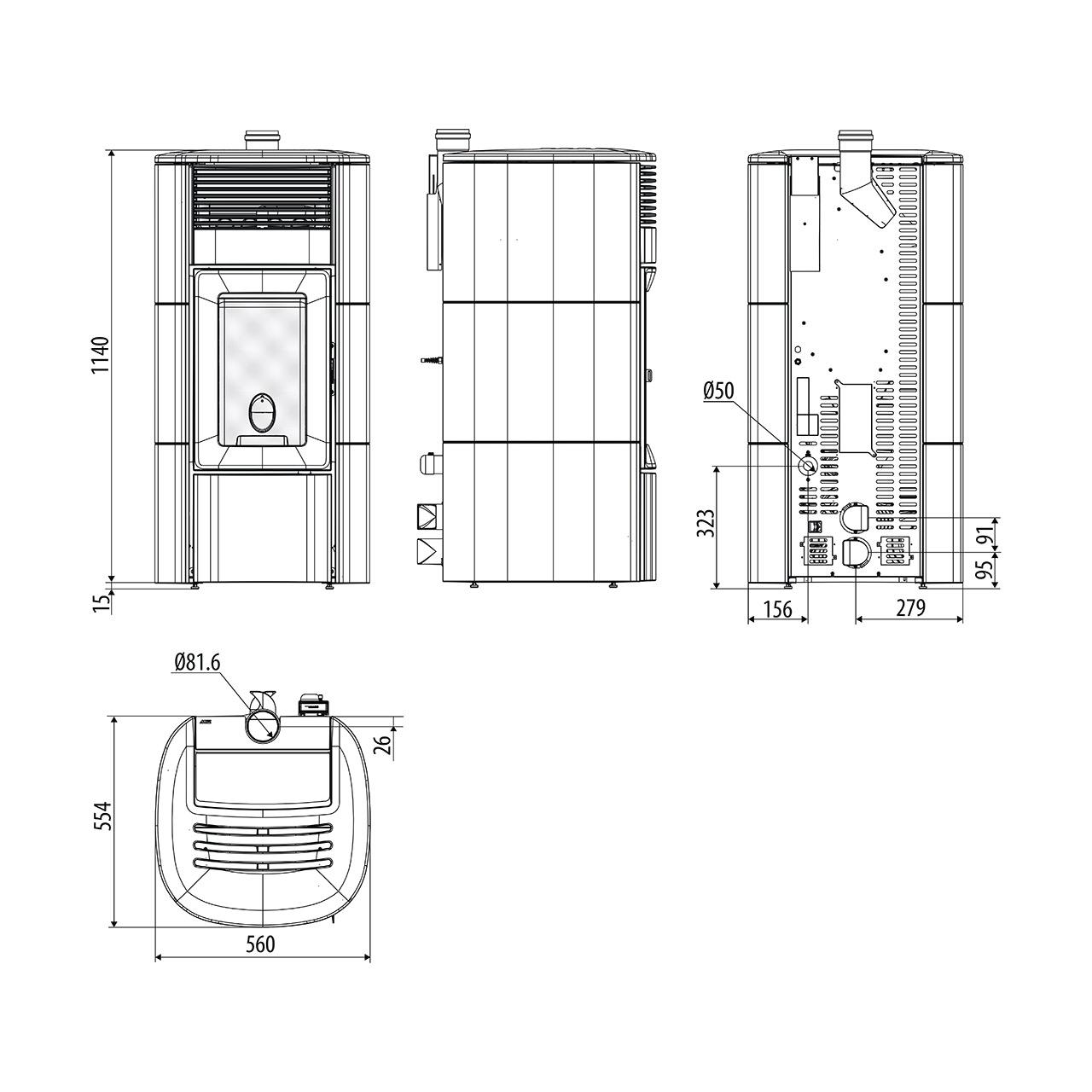 Pelletofen MCZ Suite Comfort Air 12 UP! 11,9 kW - Ausführung: 126 Matt Black ceramic