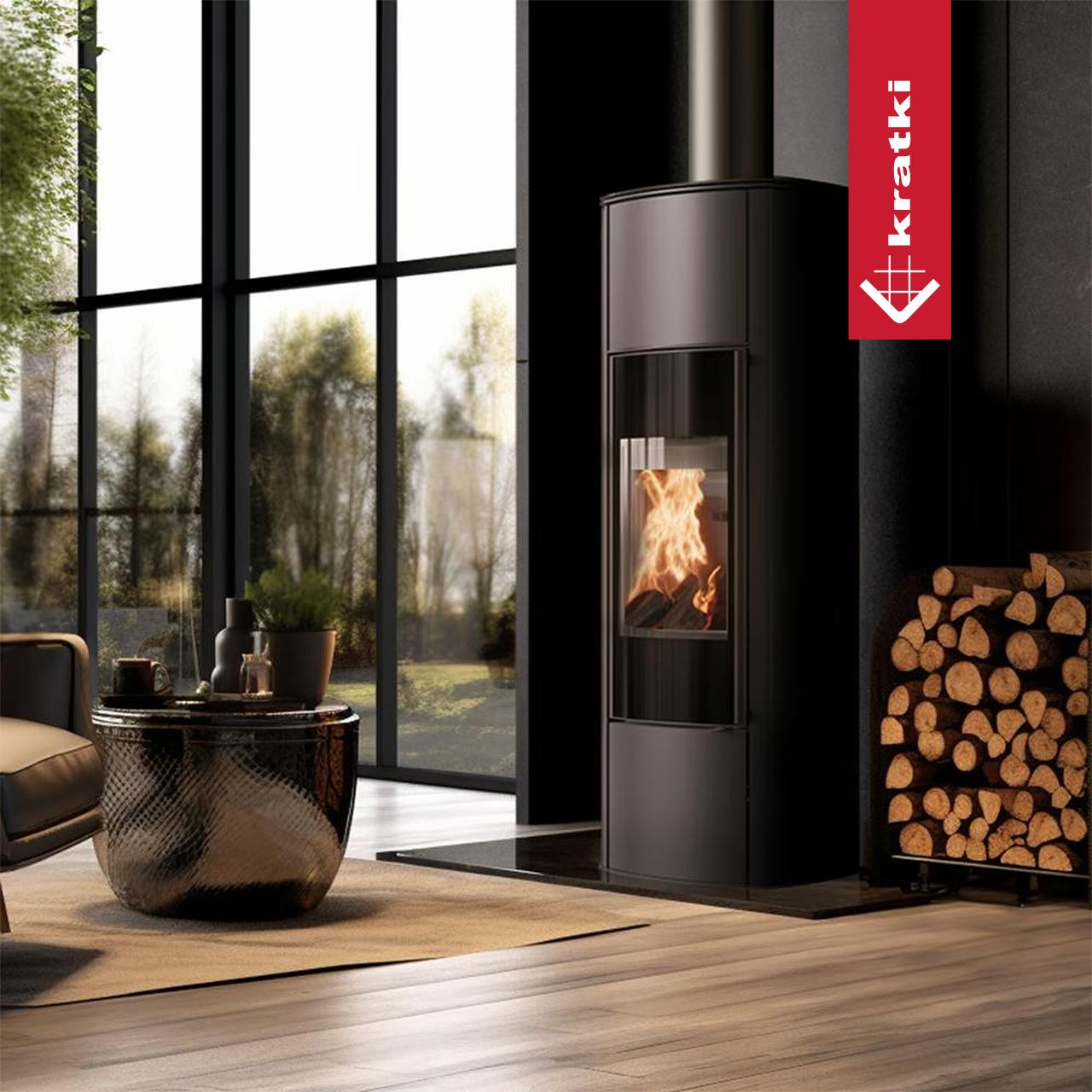 Kaminofen Kratki ENYO/R Hoch 5,5 kW - Feuerraumauskleidung: Schwarz