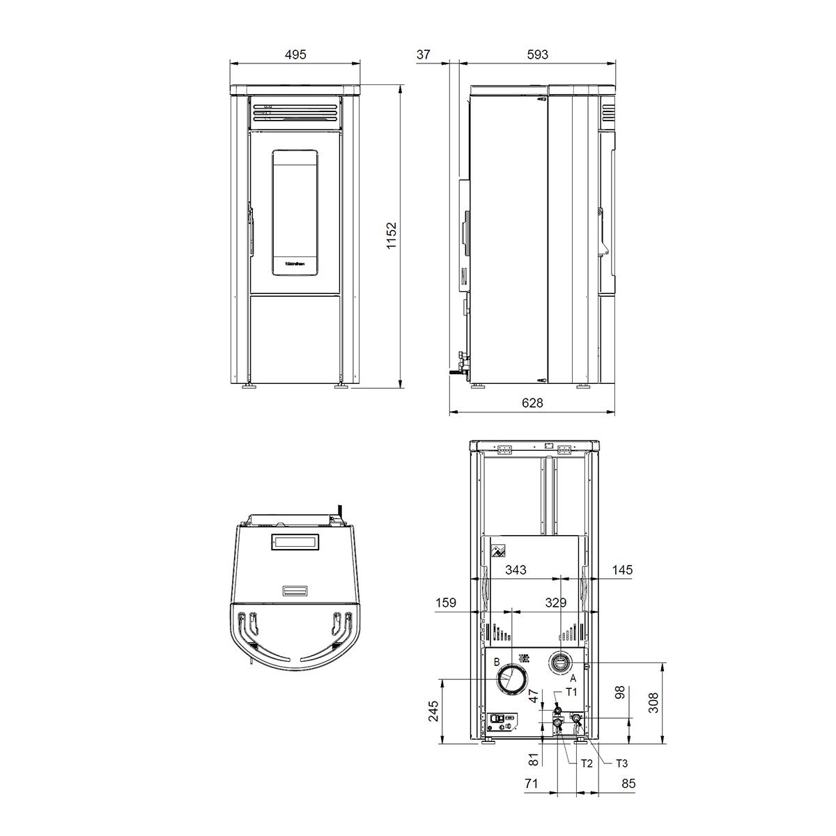 Pelletofen wasserführend Extraflame Costanza Idro 5.0 mit 16 kW - Verkleidung: bordeaux